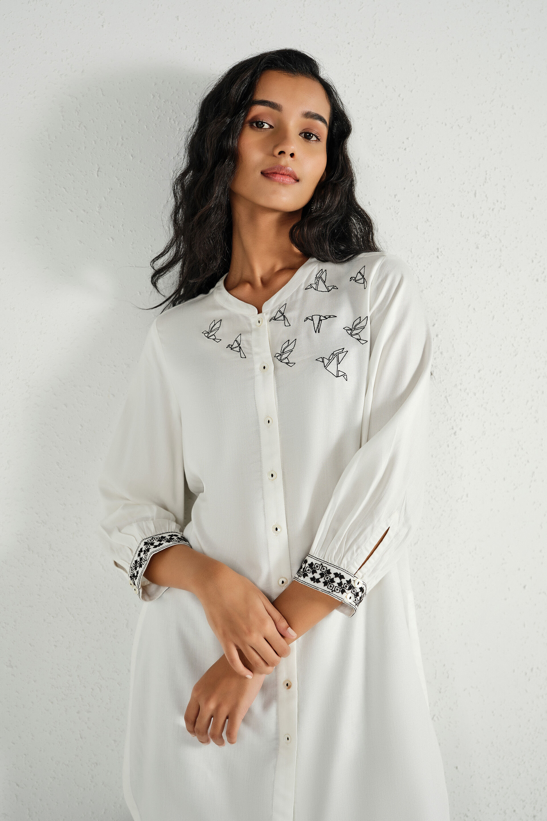 Sanchi White Embroidered Tunic, White, image 3